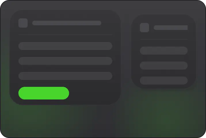 Mock UI cards illustration with green glow